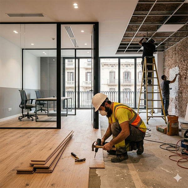 Empleados reformando completamente una oficina de ciudad vieja, Montevideo